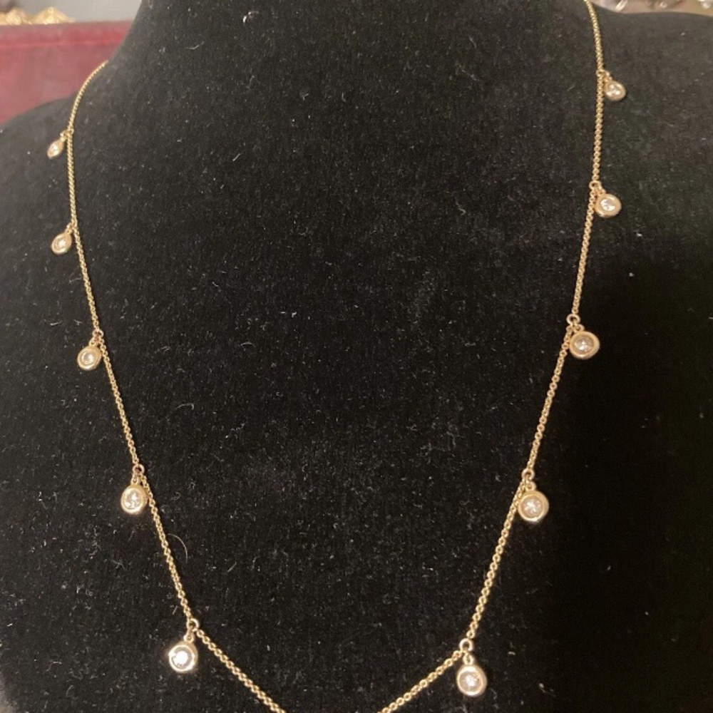 14k Yellow Gold Bezel Set Diamond Station Adjustable Necklace ~